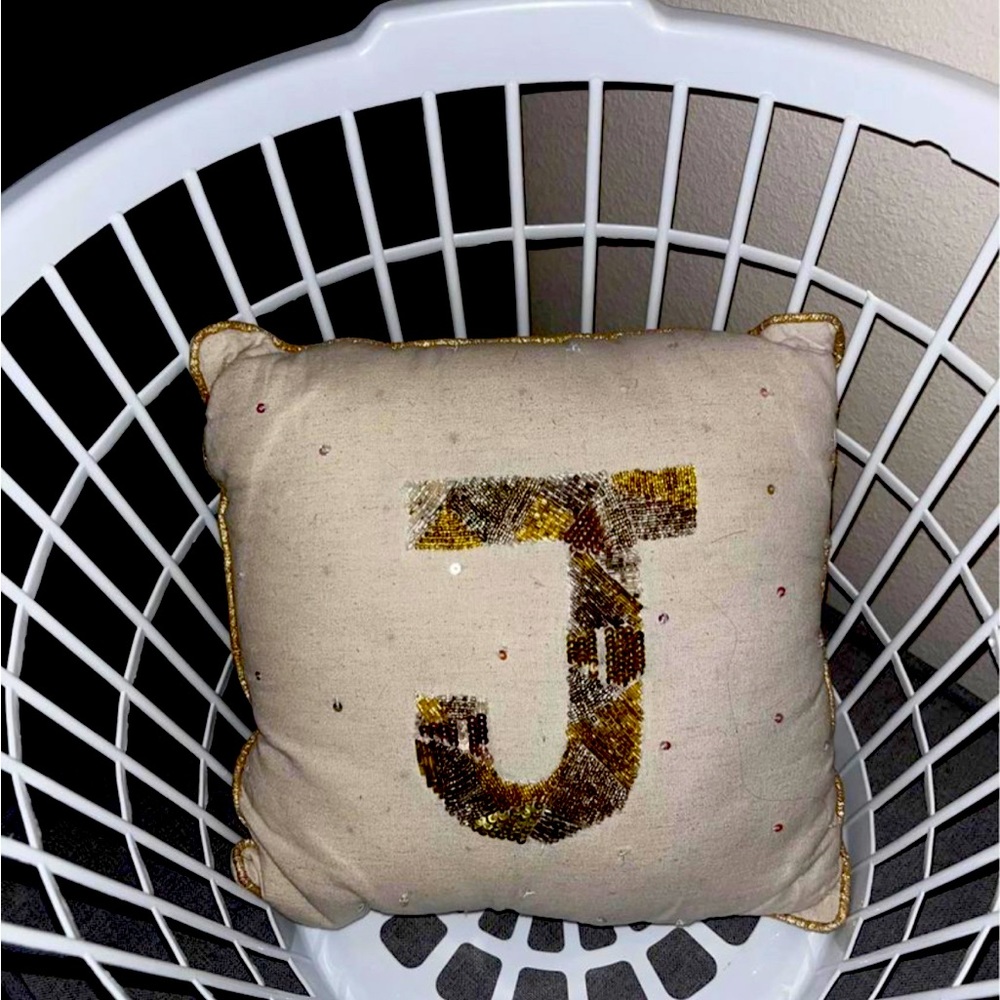 Homegoods embroidered J initial pillow